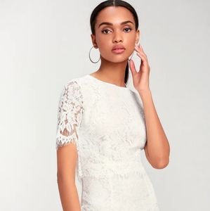 LULUS DEVOTION WHITE LACE MIDI DRESS